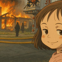 Studio Ghibli AI Generator image example depicting disaster girl.
