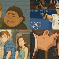 GPT-4o Image Generation Four examples of AI-generated images using Studio Ghibli's art style to recreate memes.