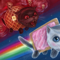 Nyan Cat vs Tac Nayn / Evil Waffle Cat meme and image.