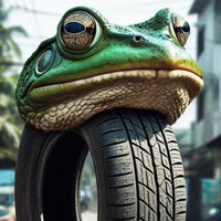 Boneca Ambalabu Boneca Ambalabu ai brainrot animal depicting a frog head on a tire.