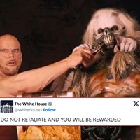 Do Not Retaliate And You Will Be Rewarded meme depicting the White House tweet and an image from the Mad Max Fury Road film.