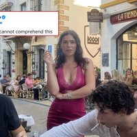 The American Mind Cannot Comprehend This meme and tweet example depicting an outdoor cafe in Spain.