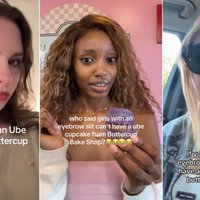 Girls With An Eyebrow Slit Can't Have a Ube Cupcake From Buttercup Bake Shop meme tiktok examples.