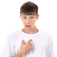 Guy Pointing at Himself meme depicting a white guy pointing at his chest.