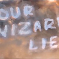 Our Wizard Lies Our Wizard Lies meme depicting a screenshot showing Wicked For Good trailer and the scene in which Elphaba writes "Our Wizard Lies" in a cloud.