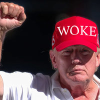 Woke Right Woke Right meme and image example depicting Trump with a hat reading "woke."