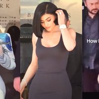 Two examples (left and right) of the Viggle AI app being used to recreate Kylie Jenner's (in the center) bob walk video.
