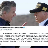 Gavin Newsom Press Office Copying Trump image and tweet example.