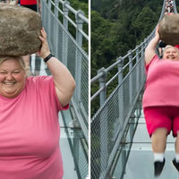 AI Lady With Rock Breaking Glass Bridge image examples.