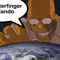 Homer Simpson lording over earth and saying "add butterfinger to orlando."
