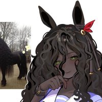 Tall Beautiful Black Uma / Friesian Horse Girl image examples of Umamusume.