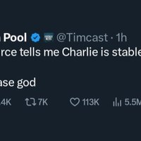 Source Tells Me Charlie Is Stable Please God meme and original tweet.