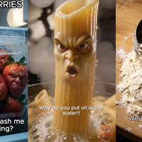 Three examples of the yelling AI food trend.