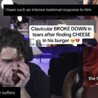 Clavicular Burger Meltdown / Clavicular Crying Over Cheese On His Burger image examples.