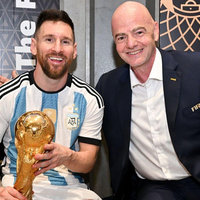 Lionel Messi and Gianni Infantino meme image examples.