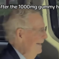 Mitch McConnell Blankly Staring In Car meme and gif example image.