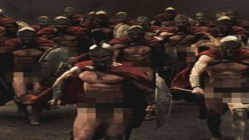 300 movie Spartan soldiers with their crotch areas blurred