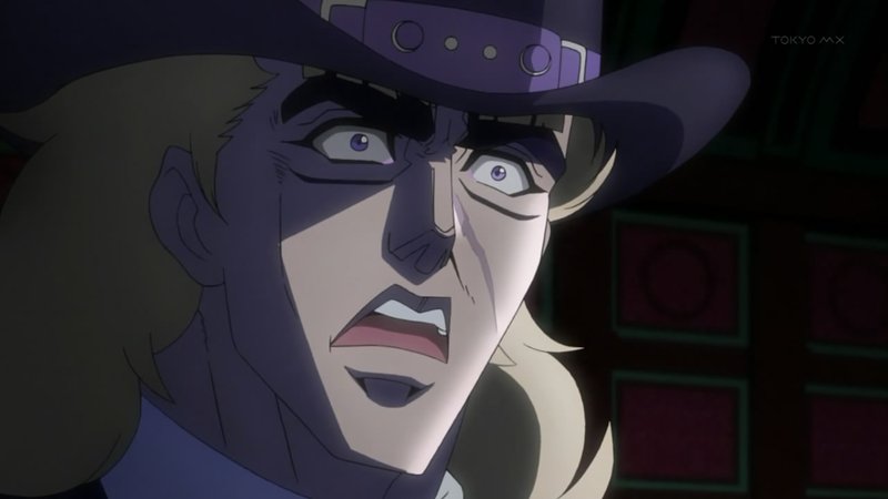 character Robert Edward O. Speedwagon from Jojo's Bizarre Adventure looking alarmed