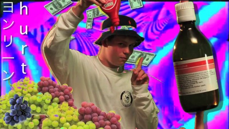 An image of Swedish rapper Yung Lean and a bottle of lean.