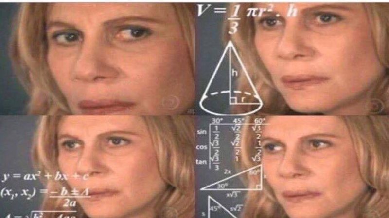 woman looking confused surrounded by mathematical equations