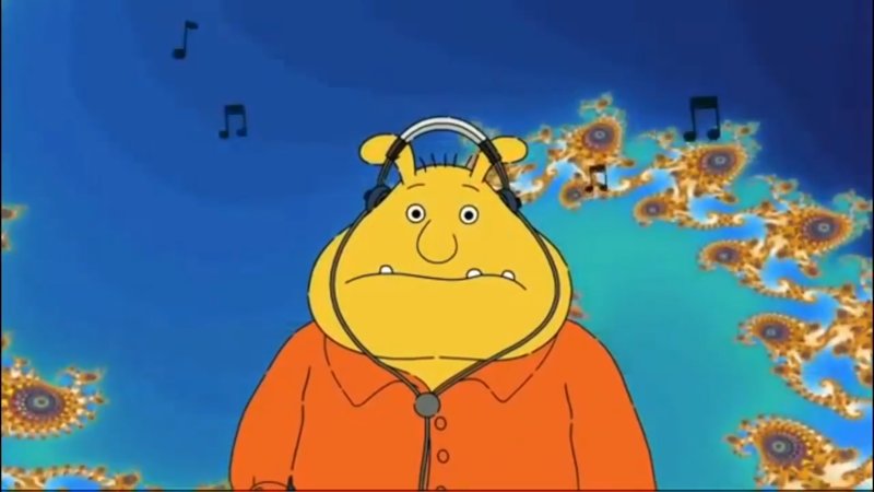 Binky wearing headphones