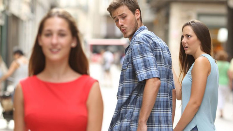 Distracted Boyfriend Template of the original stock photo that went viral and became an internet meme