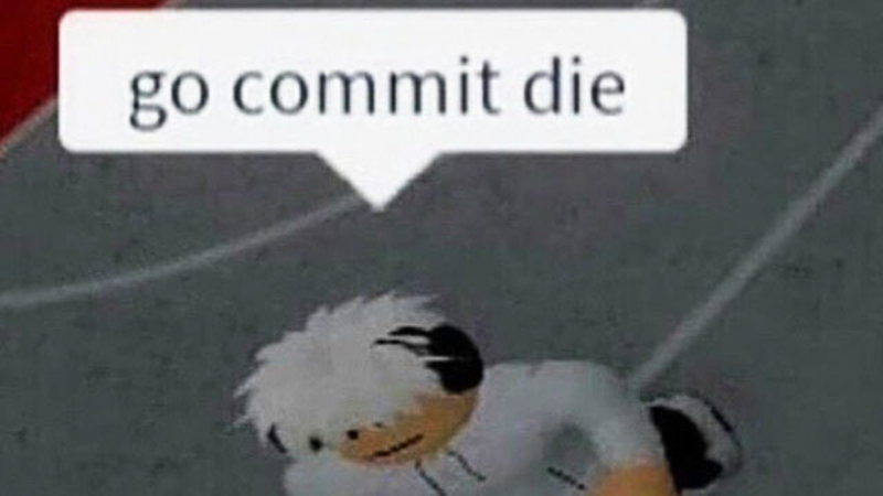 Roblox screenshot of a player saying go commit die