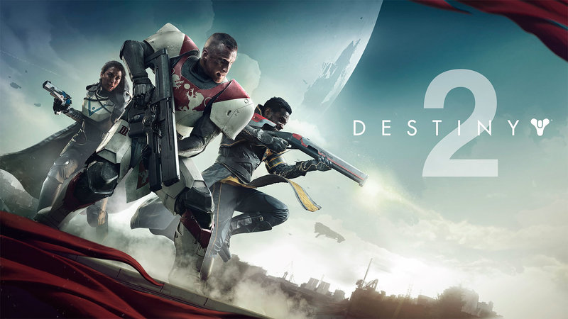 Destiny 2 title screen with various characters