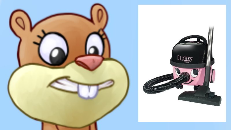 Sandy Cheeks from Spongebob SquarePants and a Hetty vacuum cleaner