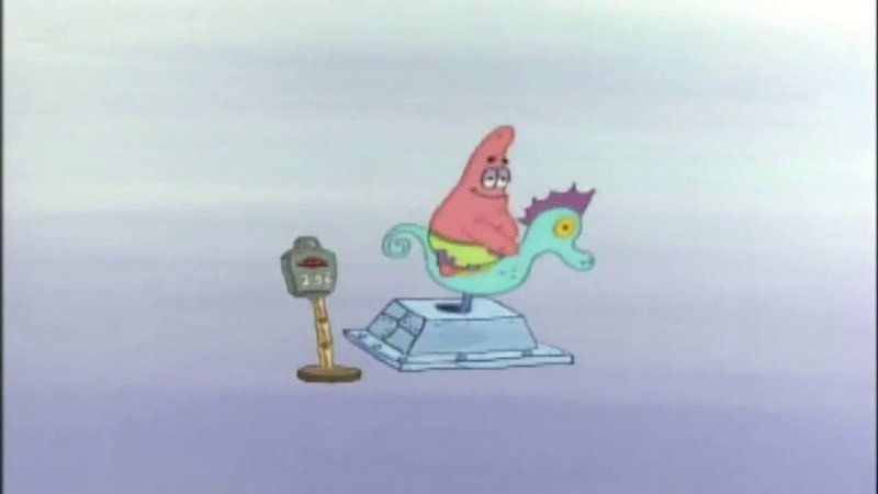 Clip from Spongebob Squarepants of patrick star riding a pretend seahorse that has been used in various video parodies. 