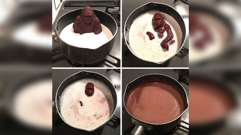 Chocolate Gorilla Melting meme
A chocolate gorilla melting into a pot of milk