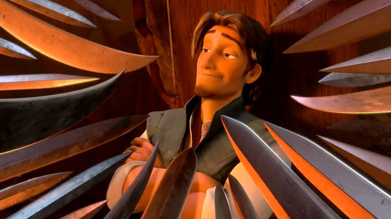 Flynn Rider from Tangled surrounded by swords