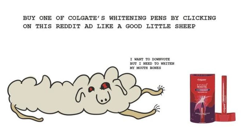 An example of a meme used as an advertisement in a colgate whitening pen ad.