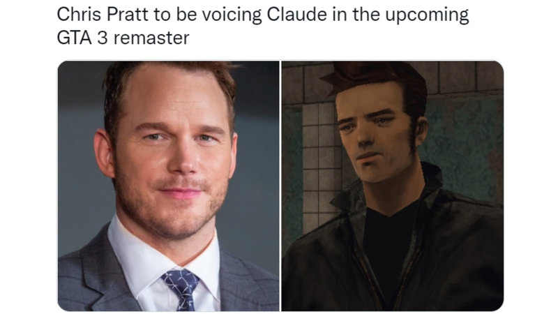 Chris Pratt Voices Everyone meme example depicting the actor voicing claude from GTA 3.