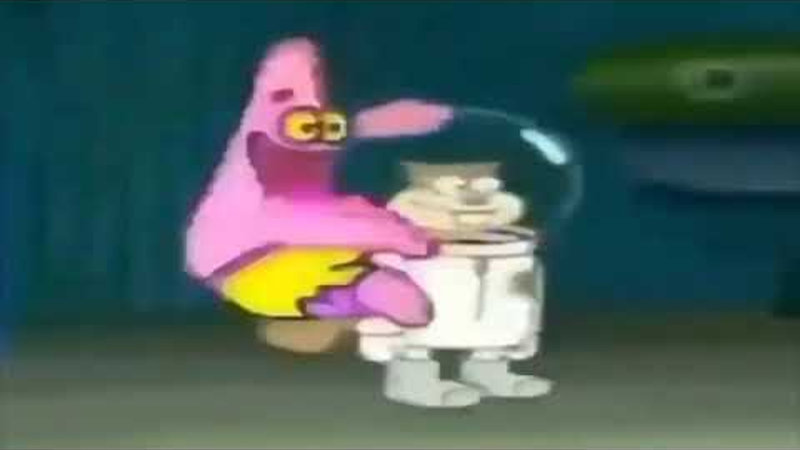 Hey SpongeBob viral video and remix meme depicting Patrick Star and Sandy Cheeks.