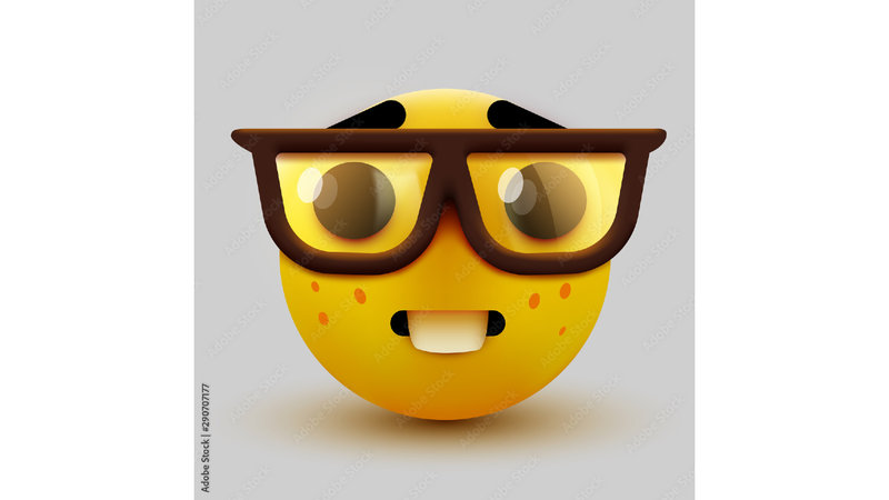 Nerd Emoji depicting an emoji with buck teeth and glasses / nerd emoji meme.