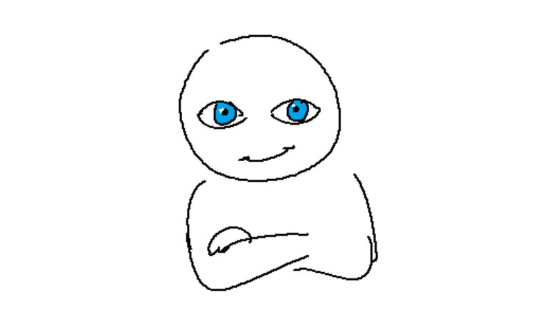 People With Blue Eyes meme depicting a line drawing of a person with their arms crossed and a slight smile.