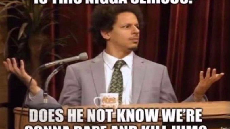 Does He Not Know Eric Andre Shrug Hands Up Meme.