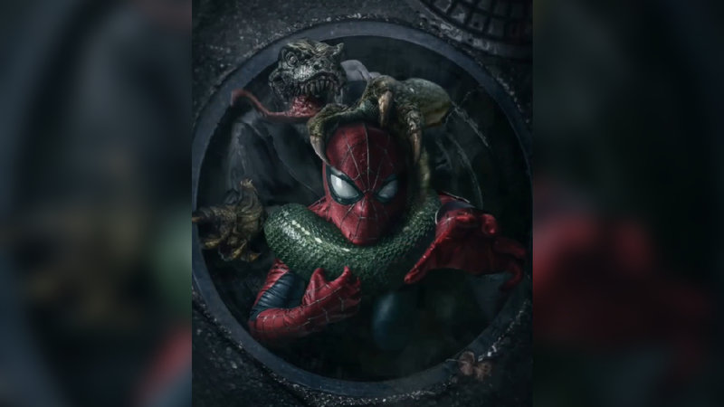 Devious Reptilian Backshots meme depicting an image of spiderman being grabbed from behind and pulled into a sewer by lizard.