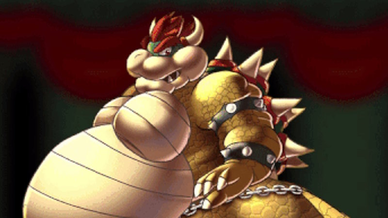 Bowser Fart GIF meme showing an inflated version of the villain Bowser from Super Mario video games.