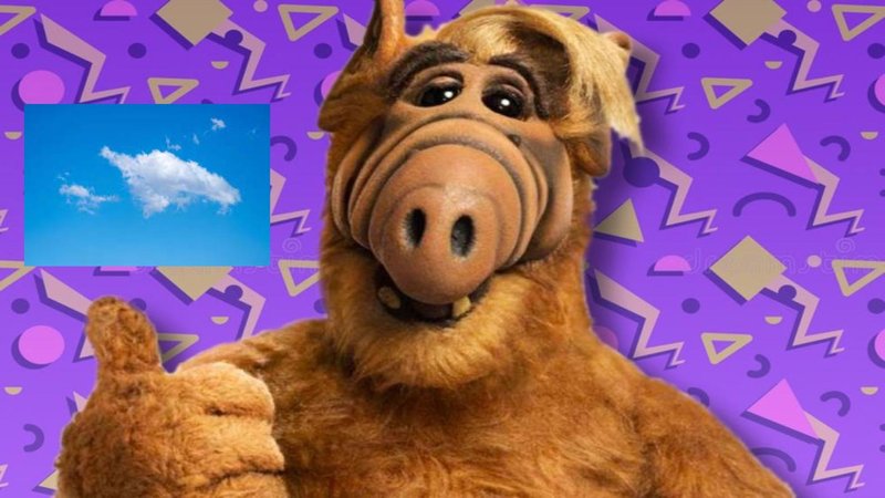 Alf giving a thumbs-up to a blue sky.