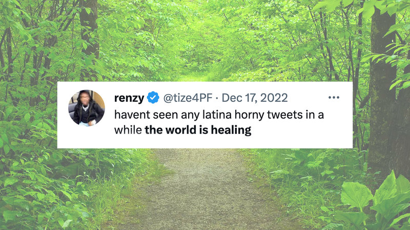 The World Is Healing meme and catchphrase used in a tweet.