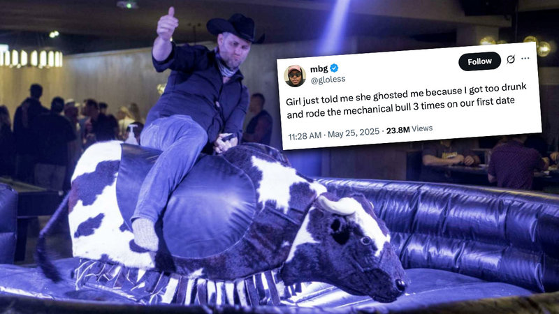I Got Too Drunk and Rode the Mechanical Bull 3 Times On Our First Date I Got Too Drunk and Rode the Mechanical Bull 3 Times On Our First Date tweet and meme example.