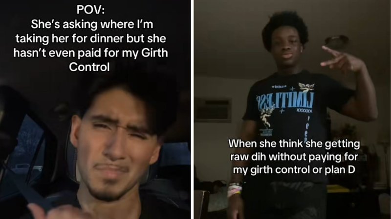 Girth Control Two screenshots showing TikTok posts using the internet slang "girth control" in humorous situations.