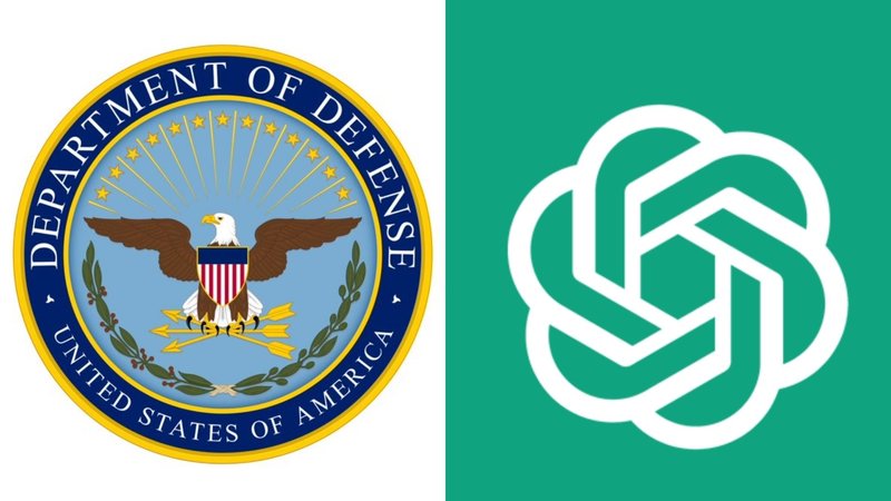 OpenAI's $200M Contract With U.S. Military Controversy U.S. Department of Defense logo and OpenAI's logo side by side.