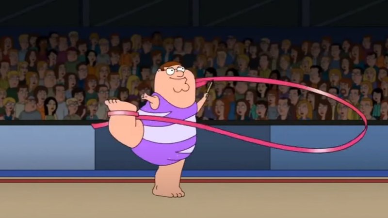Tiny Arms Petter Griffin Dancing Peter Griffin with tiny arms doing a ribbon performance.