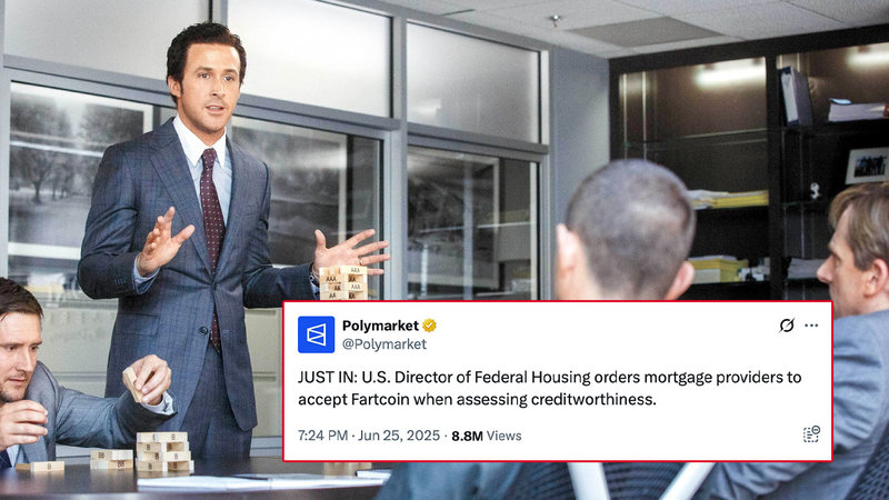 Fartcoin Backed Mortgages image example and tweet.