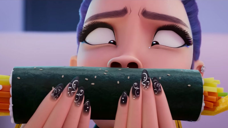 Rumi Sniffing Kimbap meme from K-Pop Demon Hunters.