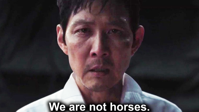 We Are Not Horses. We Are Humans. Humans Are Squid Game Quote and memes