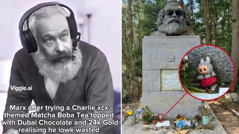 Karl Marx Labubu meme examples.